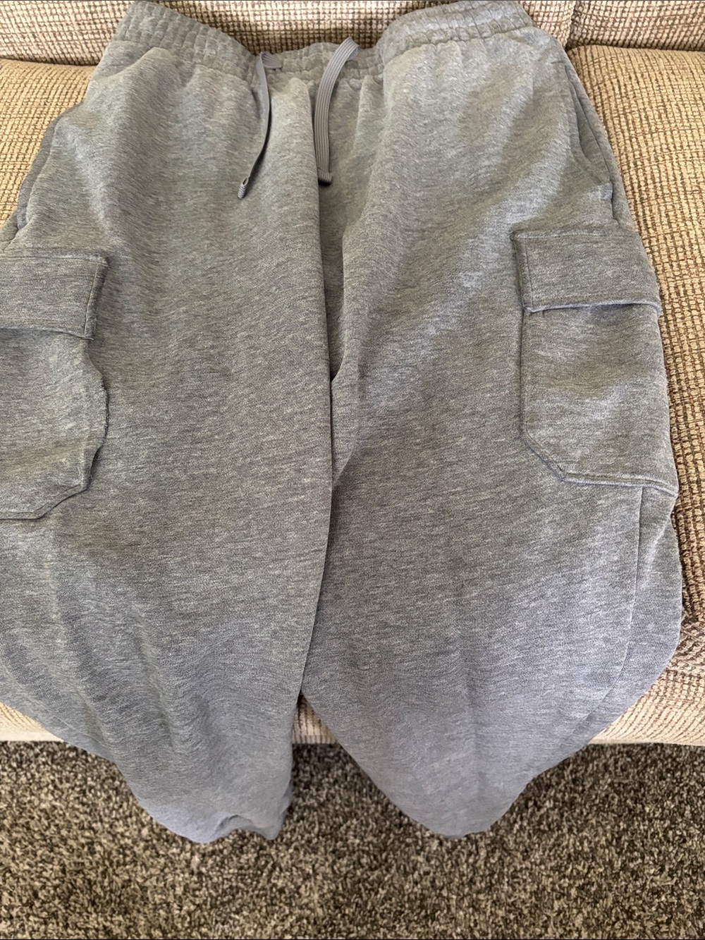 tek gear Men's Light Gray Cargo Joggers with Drawstring Waist